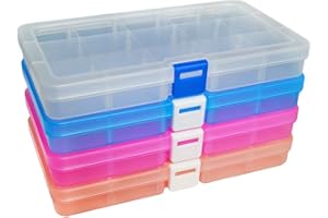 DUOFIRE Plastic Organizer Container Storage Box Adjustable Divider Removable Grid Compartment for Jewelry Beads Earring Container Tool Fishing Hook Small Accessories (15 grids, 4 Colors)