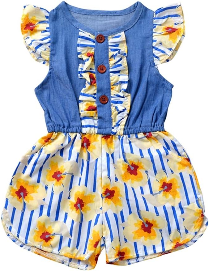 Baby-Girls Floral Outfit Romper Clothes Sleeveless Tassel Bodysuit + Headband