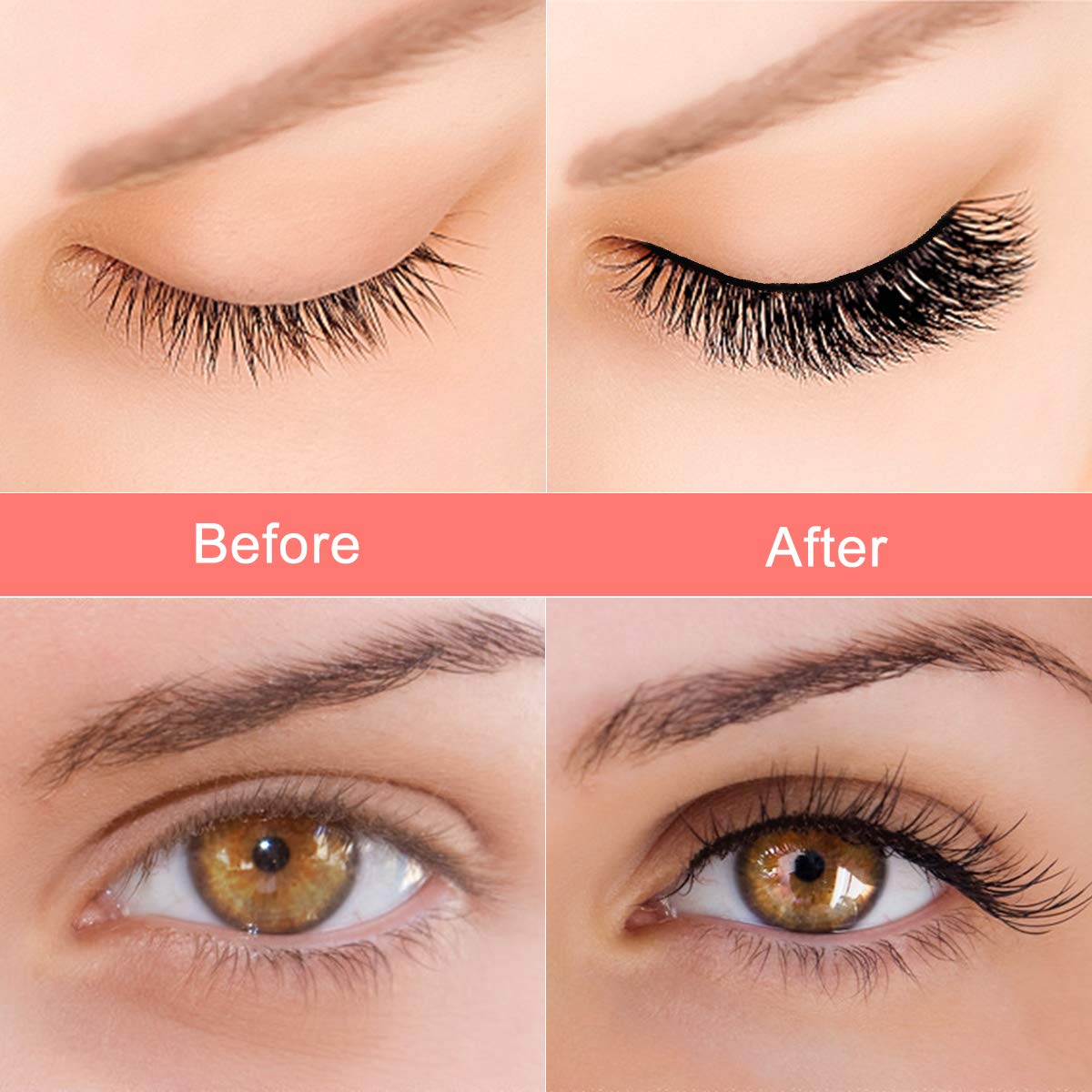 Magnetische Wimpern Eyeliner Kit, 6 Paar Natürlich Wasserdicht Falsche Magnetische Wimpern, 3D Wiederverwendbar Magnetischer Eyeliner 10Ml, Leder-Geschenkbox (Roségold)