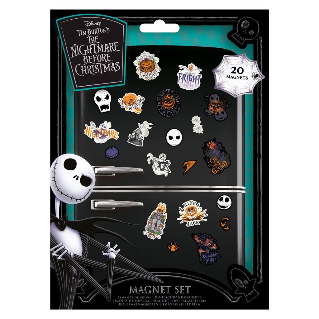 The Nightmare Before Christmas 20-Piece Magnet Set (Colourful Shadows Designs) 20 Mini Magnets, Fridge Magnets, Door Magnets & Small Magnets for Fridge Decoration or Party Bags - Official Merchandise