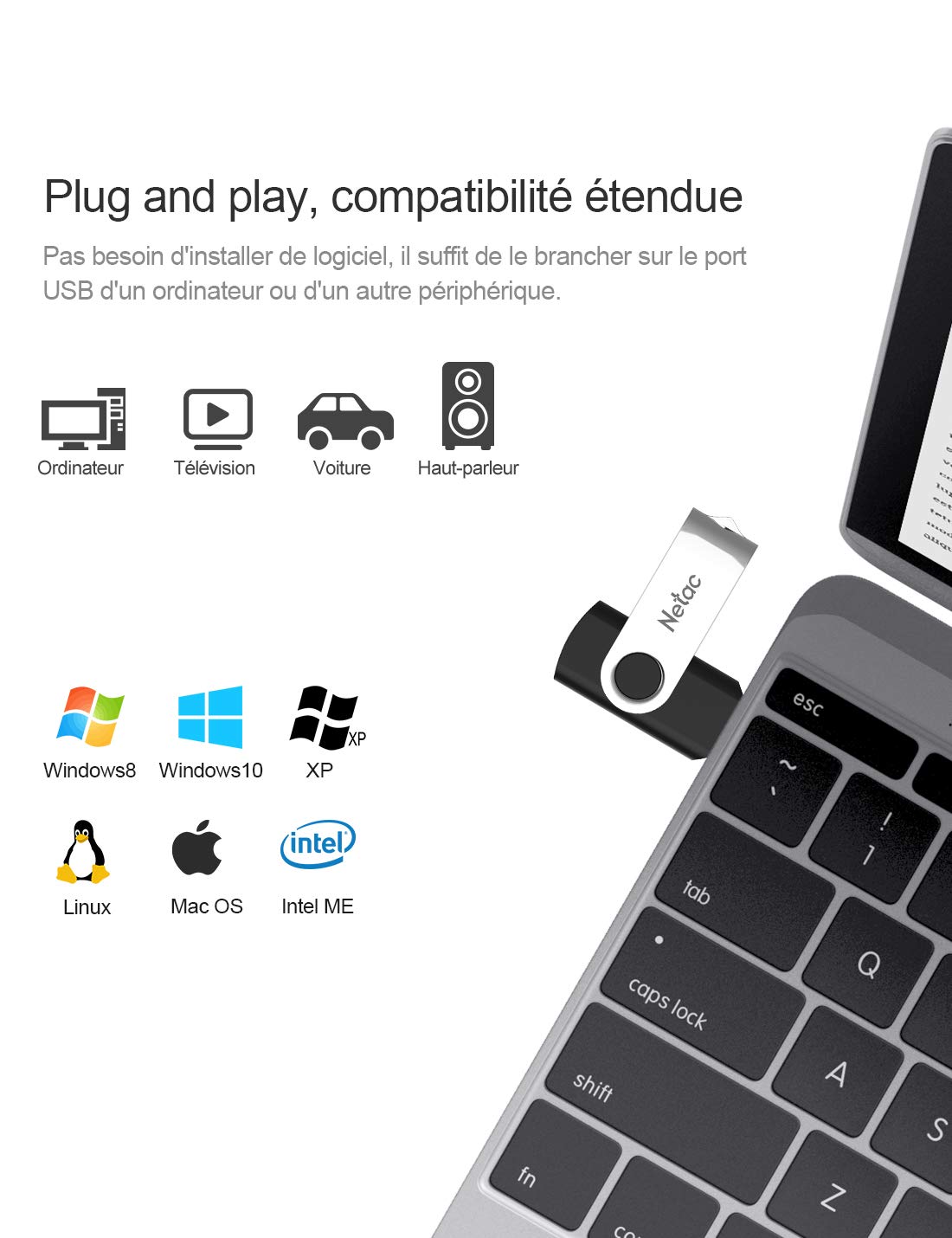 Netac Lot de 5 Clé USB 16G, Lecteur USB Flash 2.0 Conception de Rotation, LED Lumineux USB Flash Drive pour Ordinateur Portable/PC/Voiture