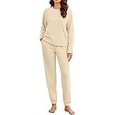 Ekouaer Womens Fleece Pajamas Sets Long Sleeve Lounge Set Jogger Sets 2 Piece Flannel Pjs Winter Sleepwear Loungewear