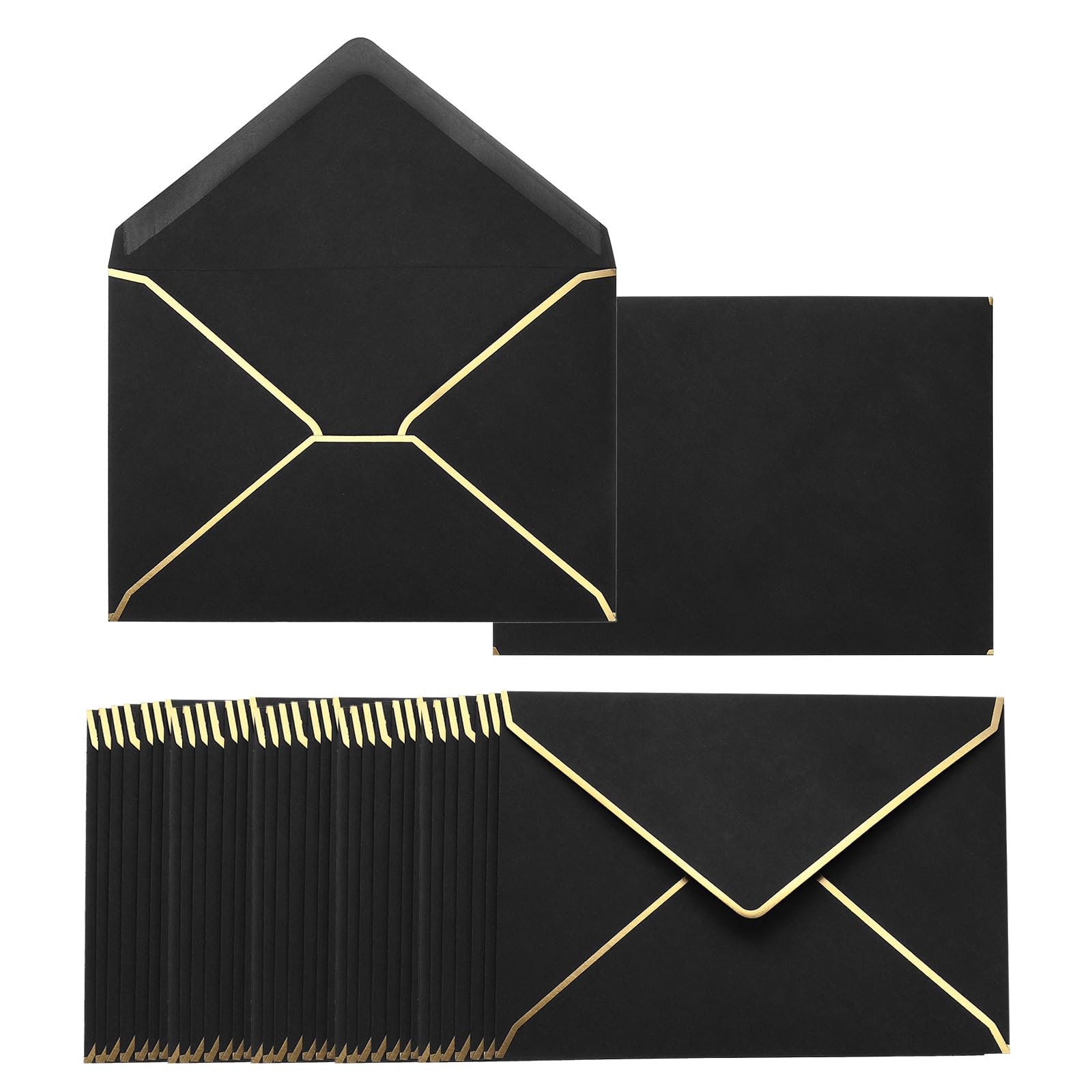 PATIKIL 200 Pack 5x7 Envelopes with Gold Border for Office, Wedding, Gift Cards, Invitations, Photos, Graduation (Black)