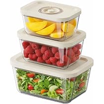 GENIEX Glass Vacuum Seal Containers for Food Storage (3pcs set