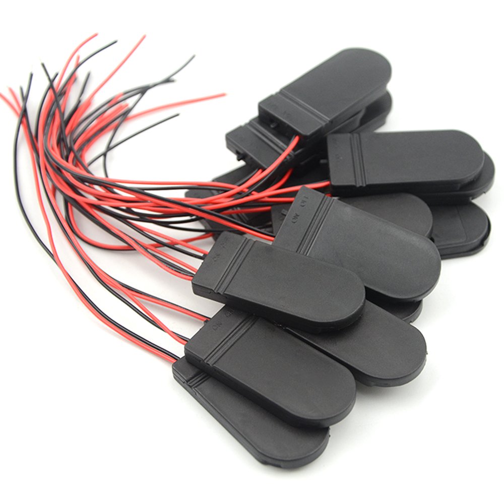 WMYCONGCONG 15 PCS Button Battery Holder 2x 3V CR2032 Battery Holder Coin Button Cell Battery Holders Case with ON/Off Switch Lead Wire Type (Black)