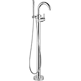 Delta Faucet Trinsic Floor Mount Tub Filler - Freestanding Roman Tub Spout with Handheld Shower - Flexible Shower Hose - Doub
