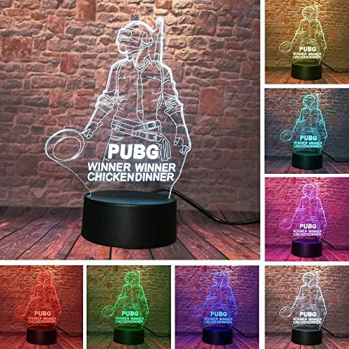 Cool 3D New World Hot FPS Game Player Unknown's Battlegrounds Lamp PUBG Winner Chicken Dinner Pan 7 Colors Change LED Light GIF