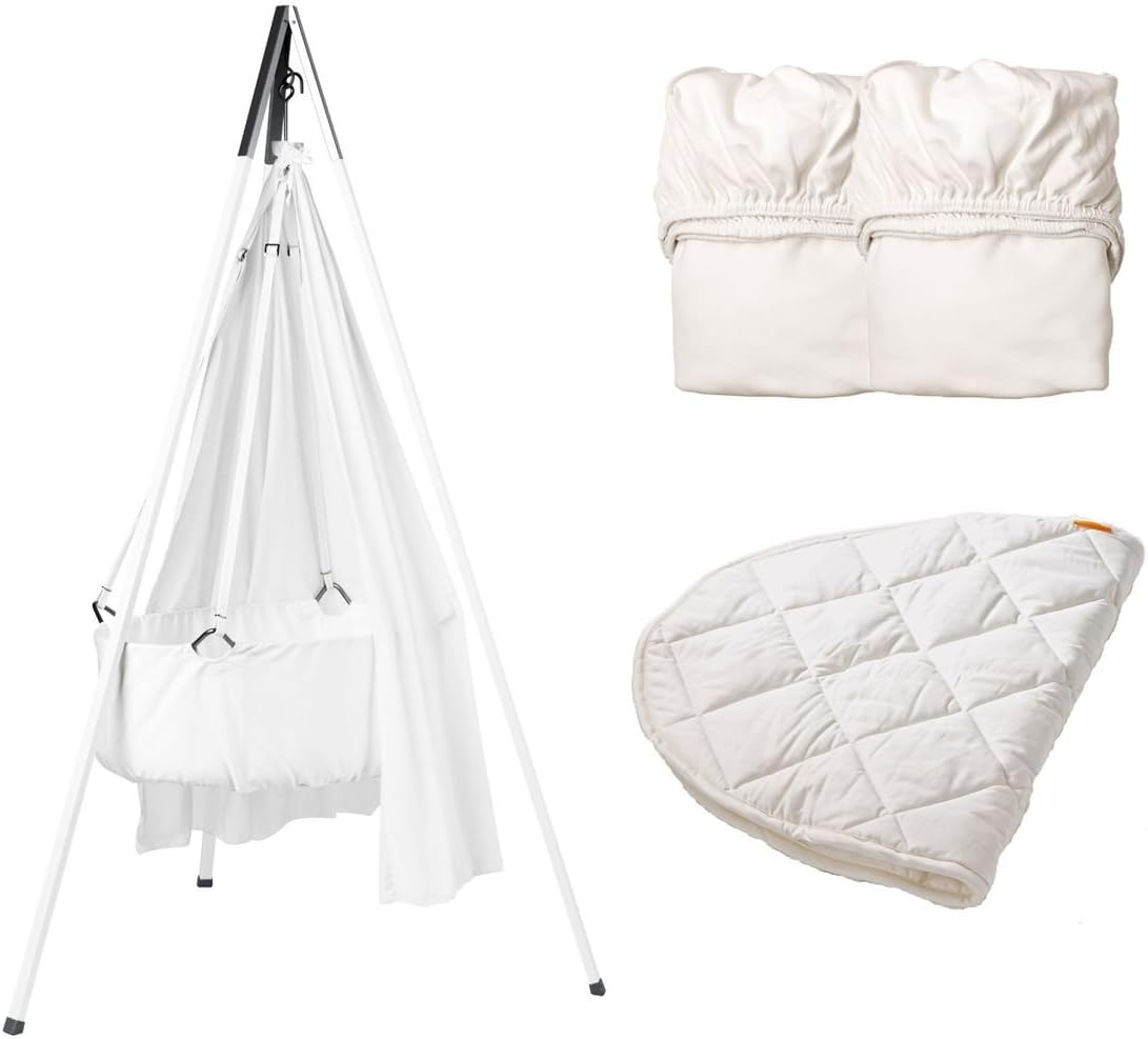 'LEANDER COT All Inclusive Set: Cradle with Tripod, Cape, 2 Fitted Sheets, 1 Topper