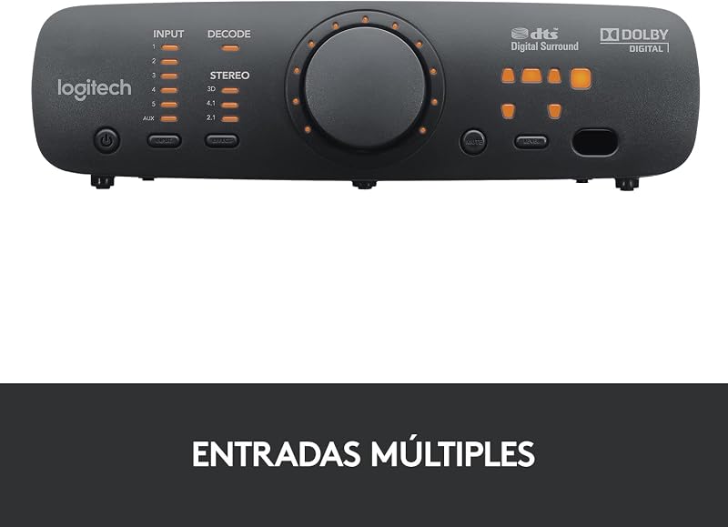 Sistema de alto-falantes de som surround logitech z906 5.1 thx, certificação dolby e dts, pico de 1000 w, vários dispositivos, múltiplas entradas de áudio, preto