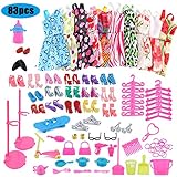 CHAFIN 83pcs - 10 Pack Clothes Party Gown Outfits for Barbie Dolls+ 73pcs Dolls Accessories Hanger Tableware Scooter
