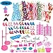 CHAFIN 83pcs - 10 Pack Clothes Party Gown Outfits for Barbie Dolls+ 73pcs Dolls Accessories Hanger Tableware Scooter
