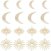 SUPERFINDINGS 16Pcs 4 Styles Moon Sun Connector Charms - Real 24K Gold Crescent Links With Double Hole - Brass Moon Sun Shaped Blank Links for DIY Earring Jewelry Making