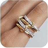 TOSGMY Stackable Gold Rings for Women Non Tarnish 18K Gold Plated Interlocking Ring Stack Set Mixed Metal Statement Rings Dainty Cubic Zirconia CZ Band Thumb Ring Size 6-10 Jewelry Gift for Women