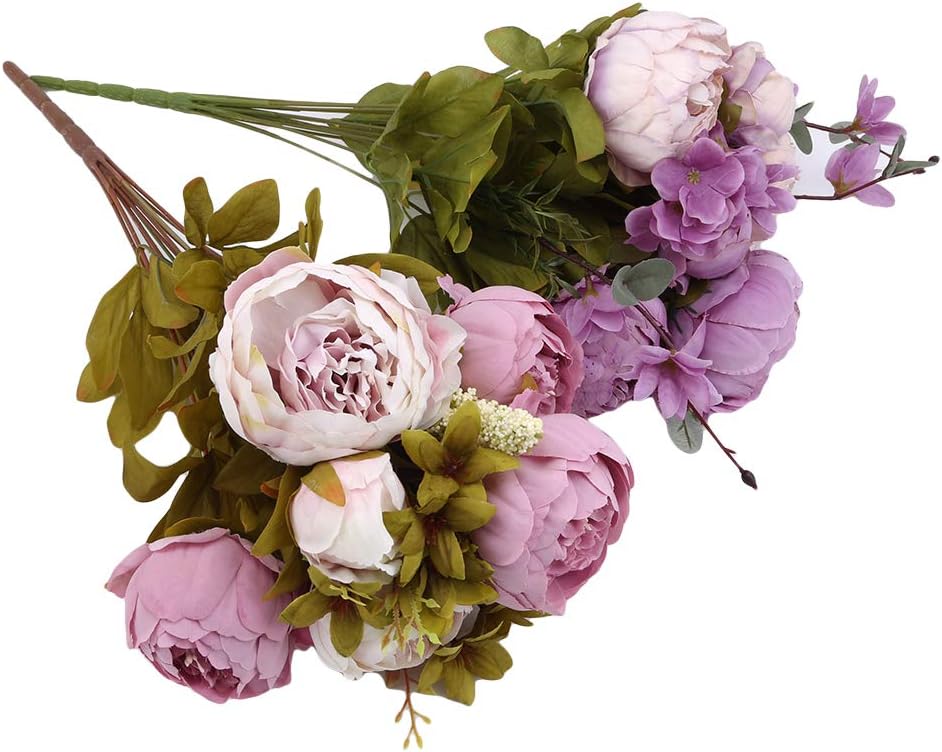 ZNMUCgs 13Pcs Artificial Flower Peony Flowers Bright Colors Realistic Home Decoration Wedding Application,White plus purple