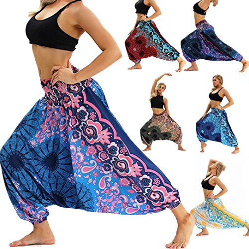 Yoga Pants,Women Casual Loose Yoga Trousers Baggy Boho Aladdin Jumpsuit Harem Pants (Black -1, Free Size) - Thumbnail 5