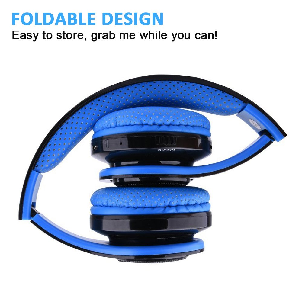 Ecandy Bluetooth para auriculares con 3 Modo Luz Led estéreo de música plegable Sobre-oído sonido de alta fidelidad, construido en llamadas inalámbricas micrófono de manos libres para Iphone X 8 7 6S 6S, 6S Plus de Samsung, Android smartpho