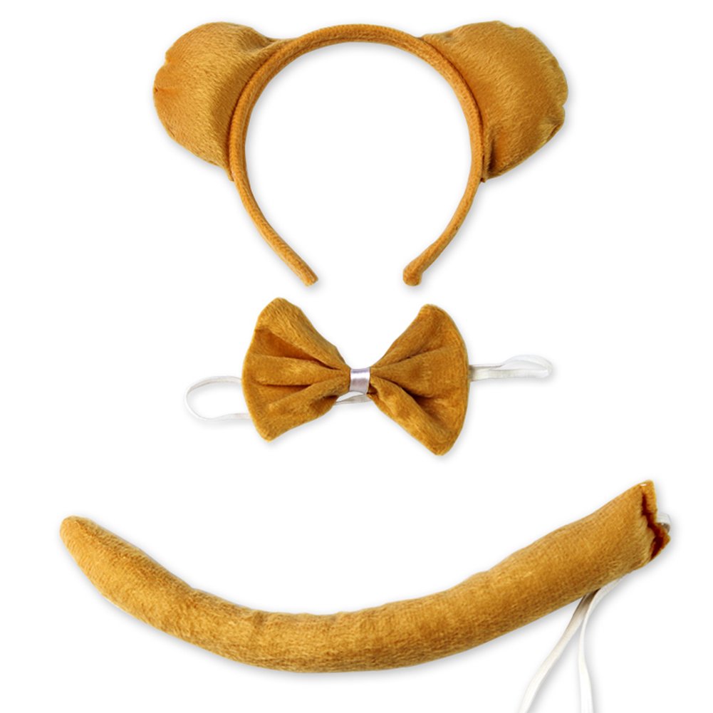 She's Shining Brown Bear Ears & Bow Tie & Tail Headband Animal Fancy Dress Party Cosplay 3-in-1