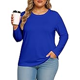 LINKDEER L-6XL Womens Plus Size Tops Long Sleeve Crew Neck T Shirts Anti-Wrinkle Soft Lightweight Oversized Basic Tunics