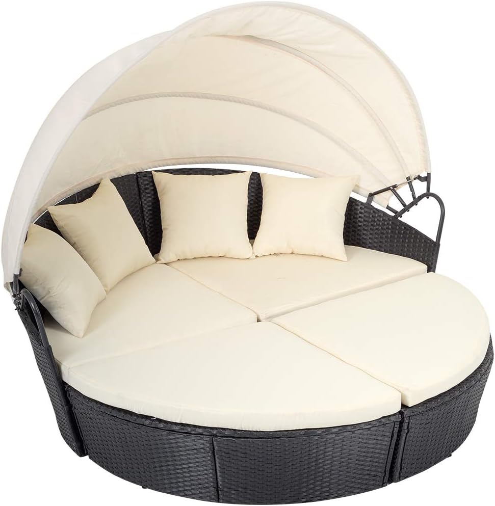 Exterior Muebles Sofá redondo retráctil Multiusos Canopy Negro mimbre ratán Amazon.es Jardín