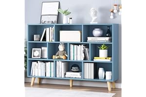 IOTXY Wooden Open Shelf Bookcase - 3-Tier Floor Standing Display Cabinet Rack with Legs, 10 Cubes Bookshelf, Bright Blue