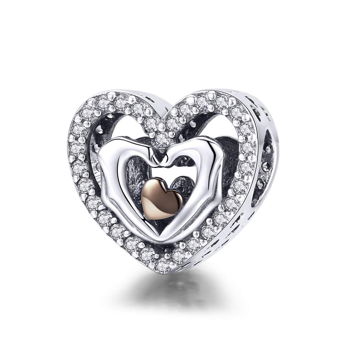 Lorrifal 925 Sterling Silver Love Mom Heart Charm Beads for Women Pandora Bracelets Jewelry Daughter to Mama Gifts on Mother'S Day