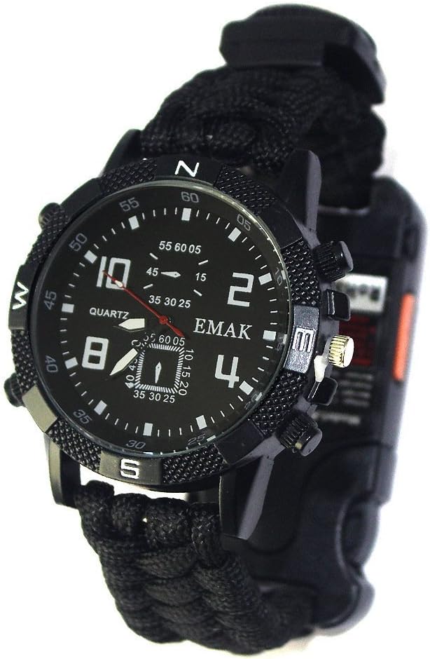 Tentock Outdoor Survival Multifunctional Watch All-in-one with Survival Lanyard, Compass, Thermometer, Whistle, Flashlight for Camping,Jungle Adventure,Hiking,Rock Climbing,Mountaineering