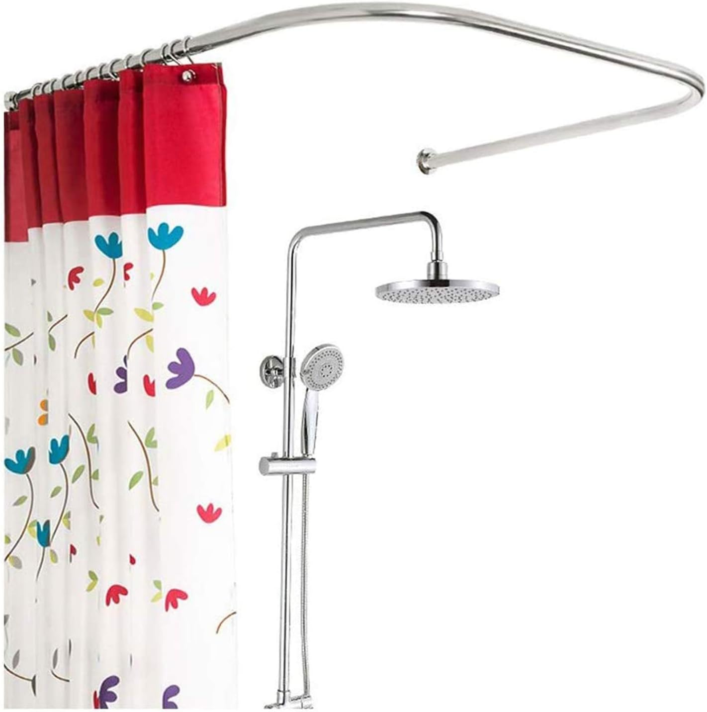 Douchegordijnrail Uvorm, uitschuifbare douchegordijnstang veerspanning