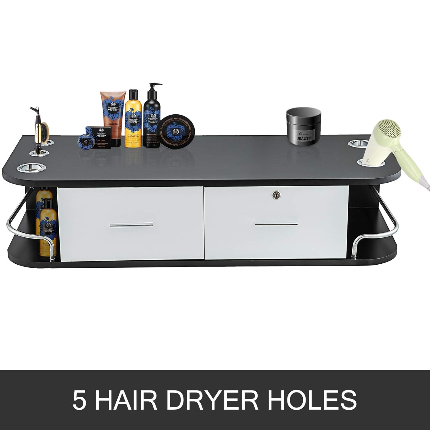 LOVSHARE Black & White Salon Wall Mount Styling Station Classic Locking 2 Drawers Storage Beauty Salon Spa Equipment Barber Station: Beauty