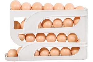 Egg Organizer for Refrigerator, 4-Tire Automatic Egg Skelter Slim Fridge Tray Space Saving Kitchen Storage Container