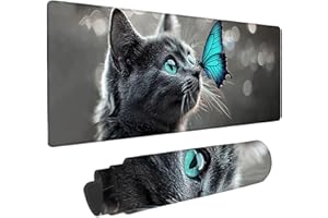 Mouse Pad Butterfly Cat Large Gaming Mouse Pad XXL Mousepad Big Desk Mat with Non-Slip Rubber Base Stitched Edges 24 x 12 in 