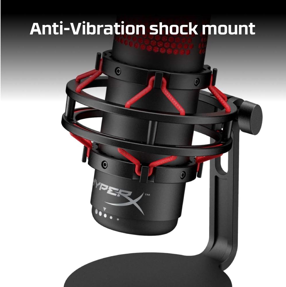 HyperX QuadCast - USB Condenser Gaming Microphone, for PC, PS4 and Mac, Anti-Vibration Shock Mount, Four Polar patterns, Pop Filter, Gain Control, Podcasts, Twitch, YouTube, Discord, Red LED - Black: Computers & Accessories