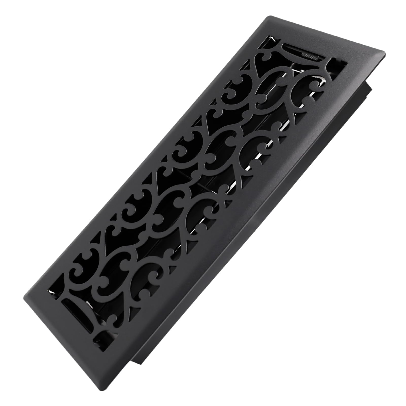Photo 1 of Howeall 4x12 Inches Heavy Duty Walkable Floor Register - Easy Adjust Air Supply Lever Decorative Floor Vent Covers - Savannah Design Vent Covers for Home - Antique Brass - Matte Black