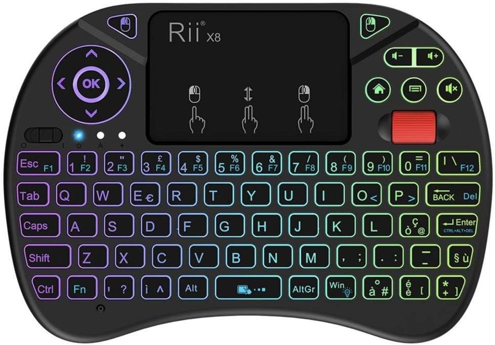 Rii Mini X8 Wireless Backlit Keyboard with Touchpad Mouse and Scroll Wheel for Smart TV, TV Box, Mini PC, Computer, Console