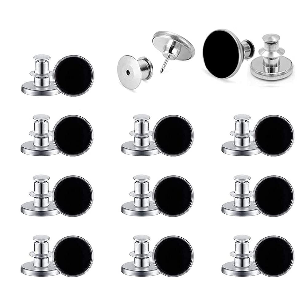 KOSTOO 10 Sets 17mm Replacement Jean Buttons Pants, Detachable and Removable Jean Button Pins No Sew Instant Button for Pants Fashion Jeans Swing Crafts DIY (Black)