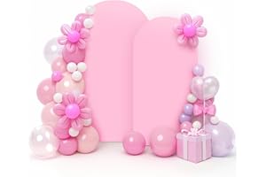 LEBENGURU Set of 2 Upgraded Wedding Arch Cover, 6.6FT,7.2FT Light Pink Spandex Fitted Arch Backdrop Cover, Round Top Chiara Stand Covers for Birthday Party Baby Shower Banquet Balloon Décor