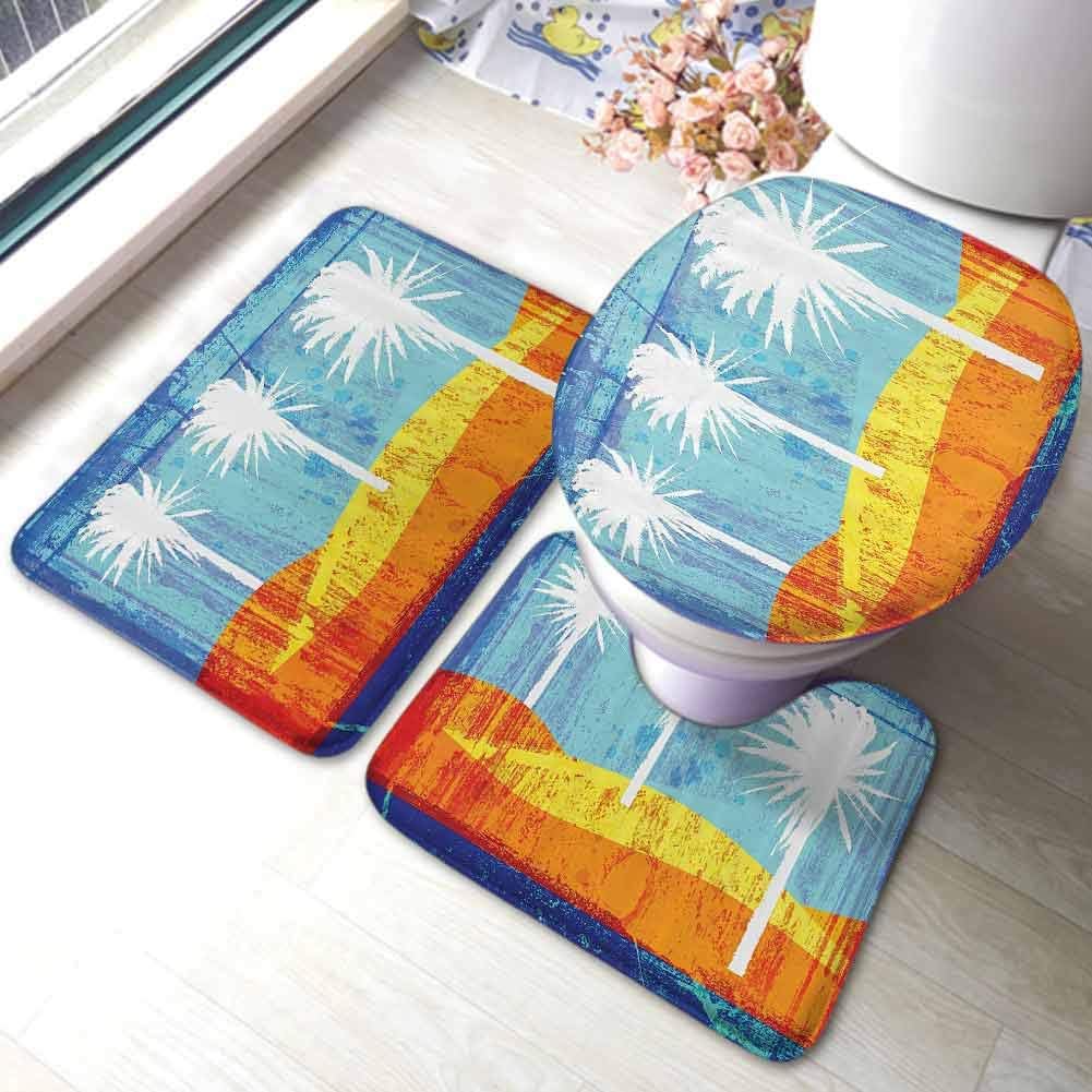 Burnt Orange Decor 3Piece Bath Rug Set Contemporary Motley Stained