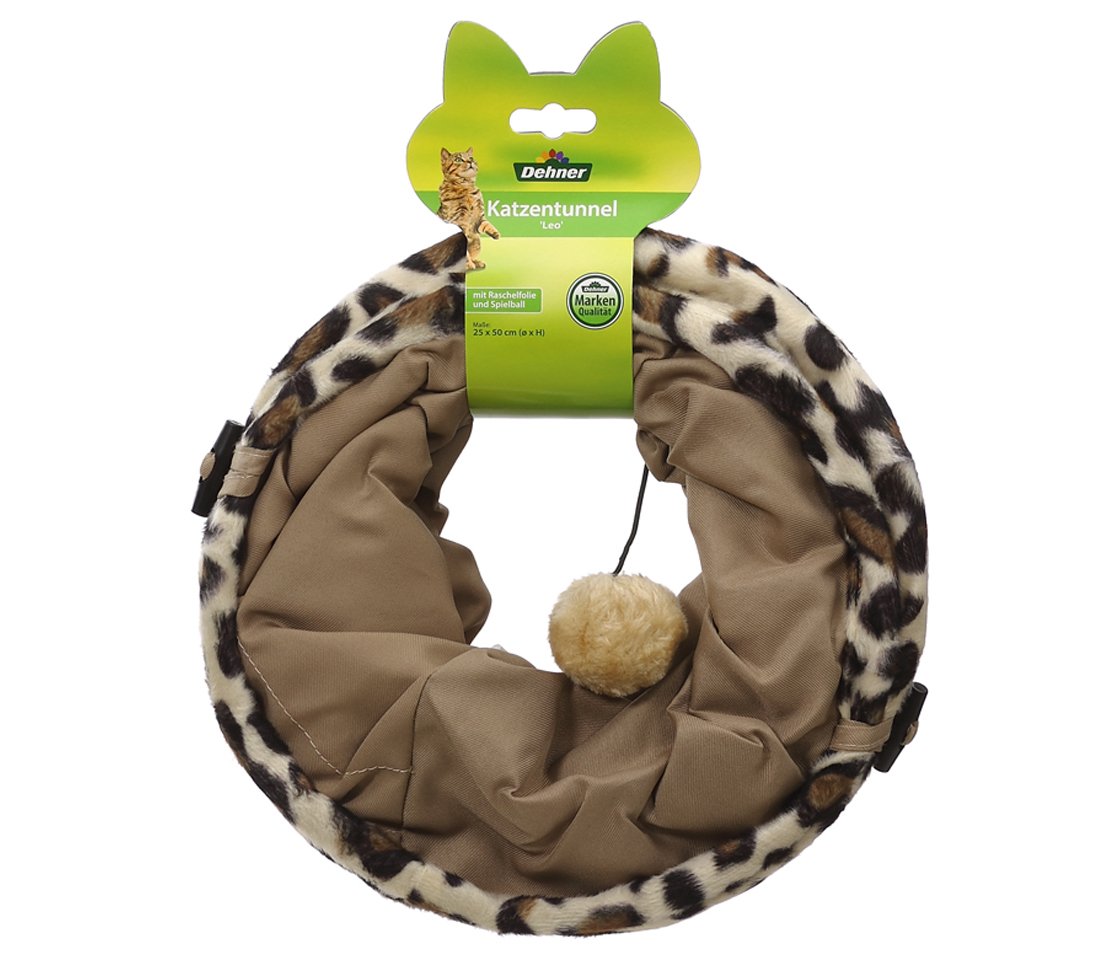 Dehner Cat Tunnel Stretcher Leo, Diameter 25 cm Length 50 cm, Polyester/Metal/Brown