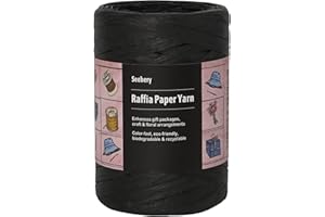 Seebery Raffia Ribbon Yarn for Crafts - Raffia Grass Twine for Gift Wrapping, DIY Decoration, Blinds & More | Matte String Paper Rope - 1/4'' Wide, 109 Yards, Black