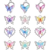 DICOSMETIC 24Pcs 12 Styles Crystal Butterfly Charms Alloy Resin Butterfly Charms Colorful Crystal Rhinestone Charm Dreamy Jewelry Charm for Bracelet Necklace Earring Jewelry Making