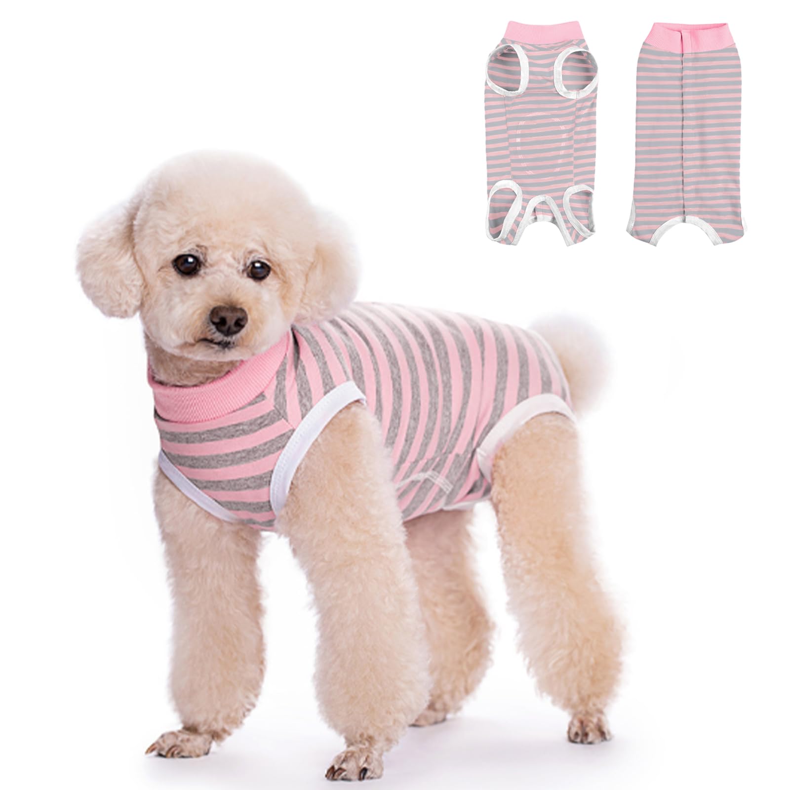 FEimaX Dog Surgery Recovery Suit, Dog Recovery Suit after Surgery for Female Male Dog, Cone E-Collar Alternative, Pet Surgical Suit Puppy Onesie Bodysuit for Small Medium Dog Cat (Pink Grey, L)