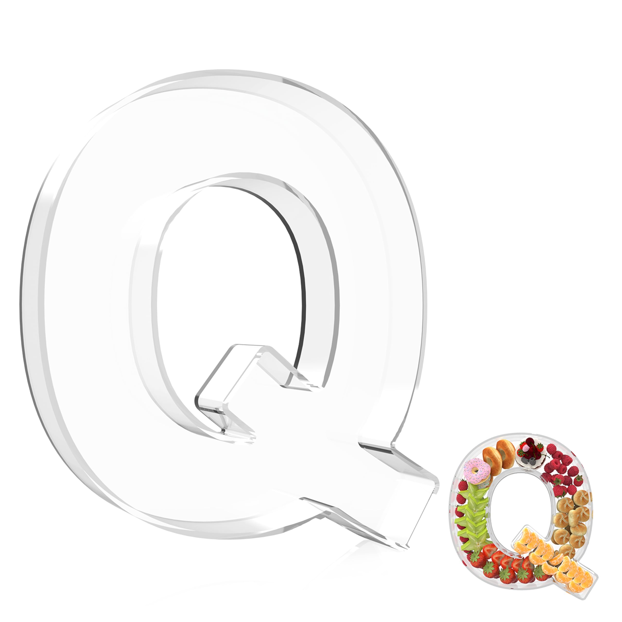 Photo 1 of 13.8" Extra Large Acrylic Letter Charcuterie Board Box, Reusable Fillable Letter Cake Candy Dish Display Serving Tray for Birthday Anniversary Party Decoration (Q)