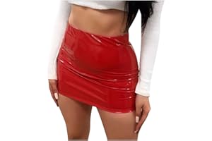 NaRHbrg Micro Mini Skirt for Women Girls Sexy Bright Leather Skirts Bodycon Slim A-line Skirt Evening Party Clubwear