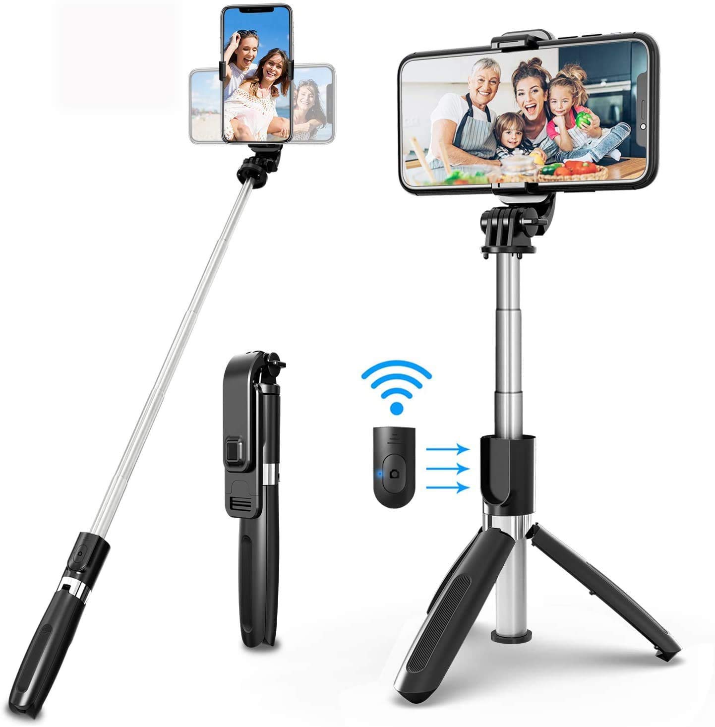Teddin Selfie Stick Tripod, All in One 40 Inch Extendable Phone Tripod with Detachable Wireless Bluetooth Remote Adjustable Gopro DSLR Camera Tripod Compatible with iPhone 11/XS Max/XS/X Android Phone