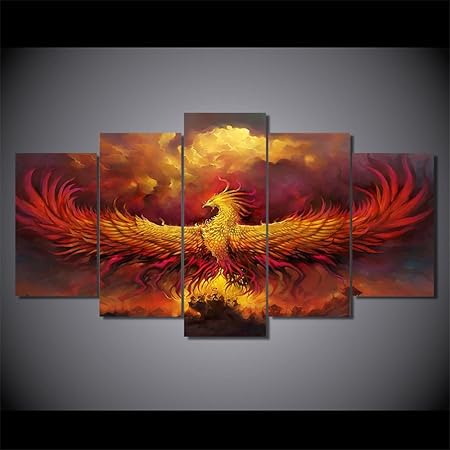 QFQH Farmework HD Druckt Phoenix Poster Wall Art 5 Stück World of Warcraft Moderner Pop Bilder für Wohnzimmer Leinwand Kunst 