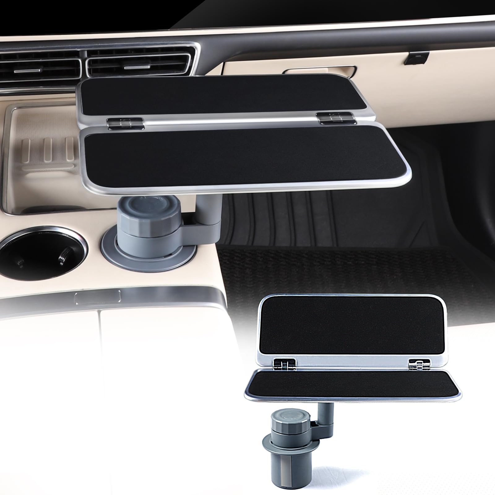 Photo 1 of 360° Rotating Folding Cup Holder Table, Steering Wheel Tray, Car & Laptop Desk - Car Accessories for Women & Men, Fit Tesla Model Y/3/S/Explorer/Maverick (Foldable Car Table Board (Black))