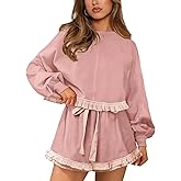 MIYIEONZ Womens 2 Piece Set Crewneck Sweatshirt Ruffle short Sets Fall Fashion cute tennis Matching Lounge Outfits