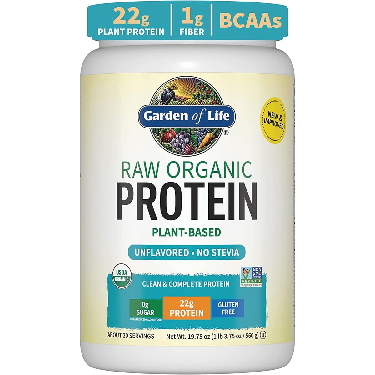 Garden of Life Organic Vegan Protein Powder, Plant Based & BCAAs, Organic Protein Powder with Probiotics & Enzymes, Non-GMO, Gluten-Free Lactose Free 1.2 LB