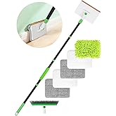 4-in-1 Baseboard Cleaning Tool with Handle 5 Reusable Pads 1 Stiff Bristle Brush Carpet Rake for Pet Hair Removal Baseboard C
