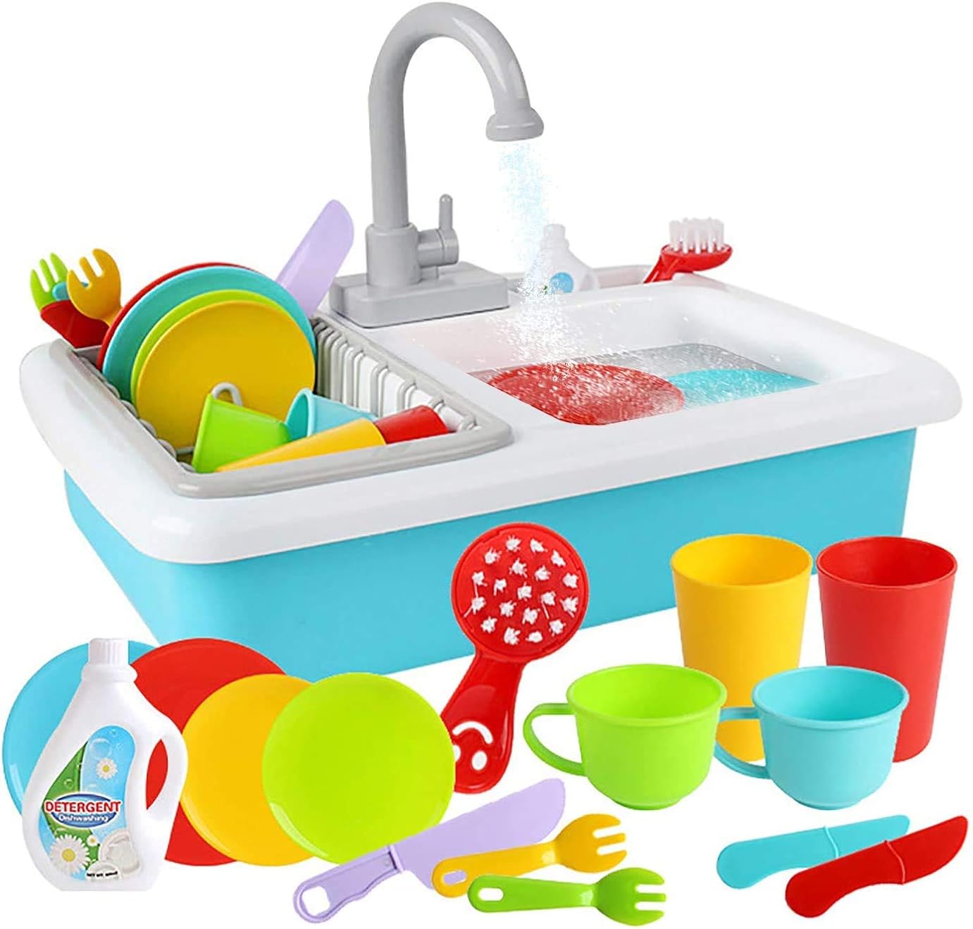 Wishtime Kitchen Sink Toys Dishwasher Playing Toy with Running Water
