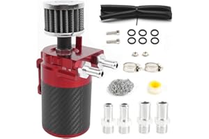 muge racing Carbon Fiber Universal Oil Catch Can Tank Kit Polish Baffled Reservoir with Breather Filter with 3/8" Fuel Line Aluminum (400ml Red)